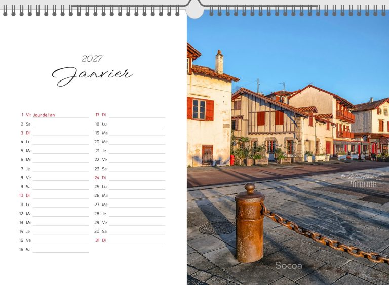 Page de janvier du calendrier 2027 Pays Basque : Socoa