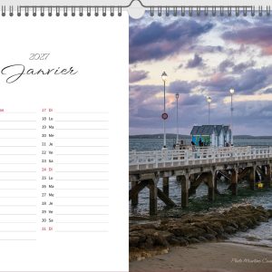 Page de janvier du calendrier 2027 Bassin d'Arcachon : la jetée Lataillade, anciennement jetée d'Eyrac, à Arcachon