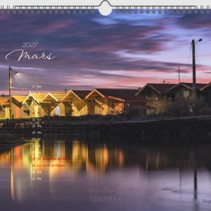 Page de mars du calendrier 2027 Bassin d'Arcachon : le port du Canal à Gujan-Mestras à la tombée du jour