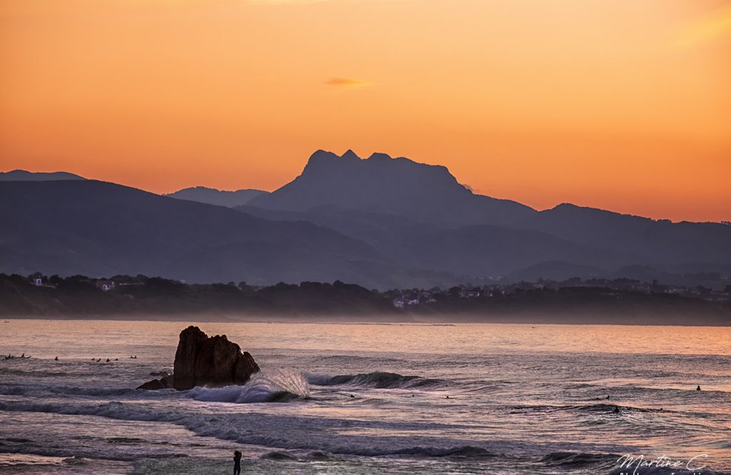 Rochers des trois couronnes au coucher du soleil, Ilbarritz