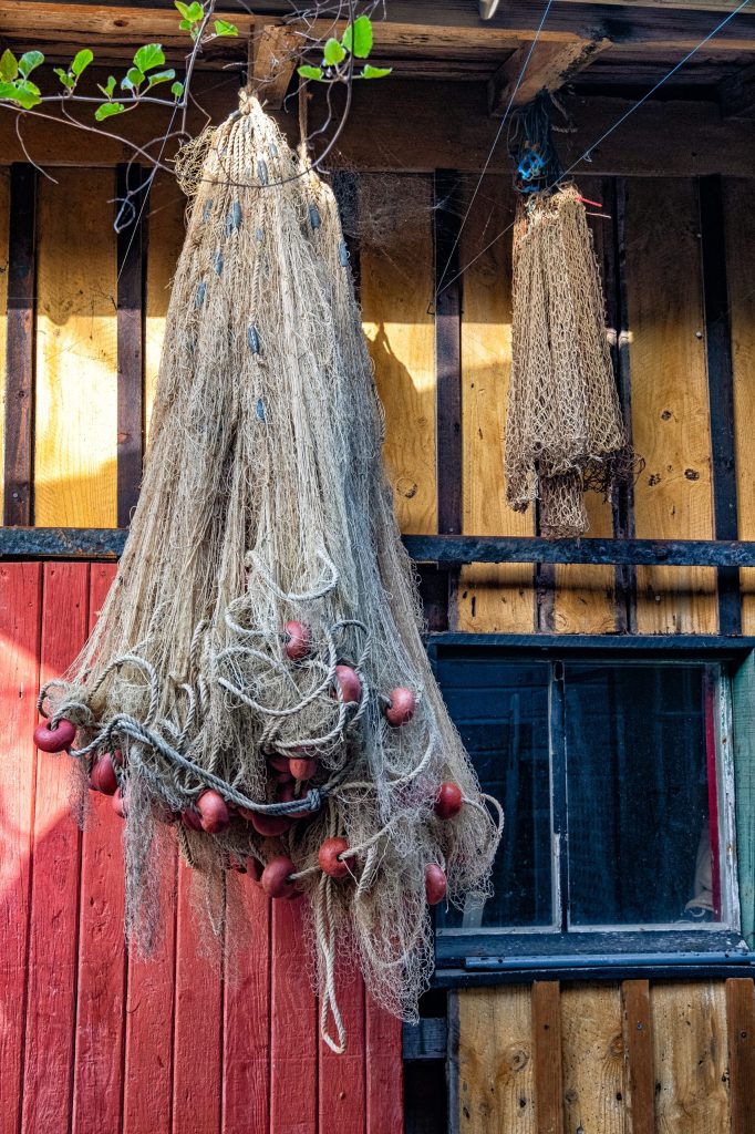 Filets de pêche accrochés à une cabane ostréicole, presqu'île du Cap Ferret
